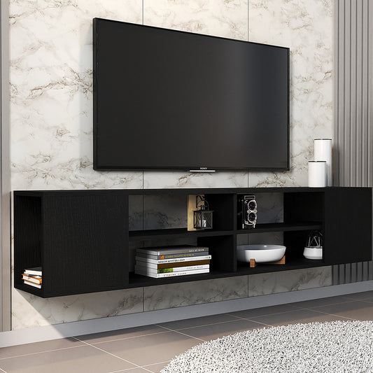 Teramo Floating TV Stand & Media Console for TVs up to 80" - Black Color