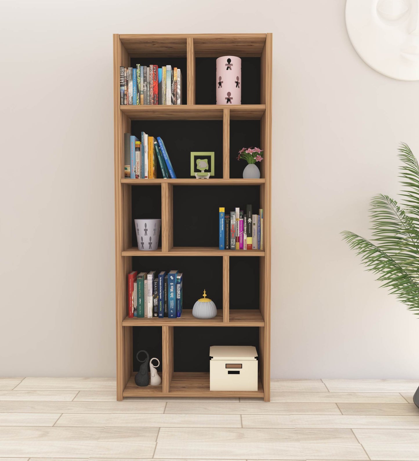 Bastia 10 Section Assymetric Design Bookcase - Atlantic Pine Color