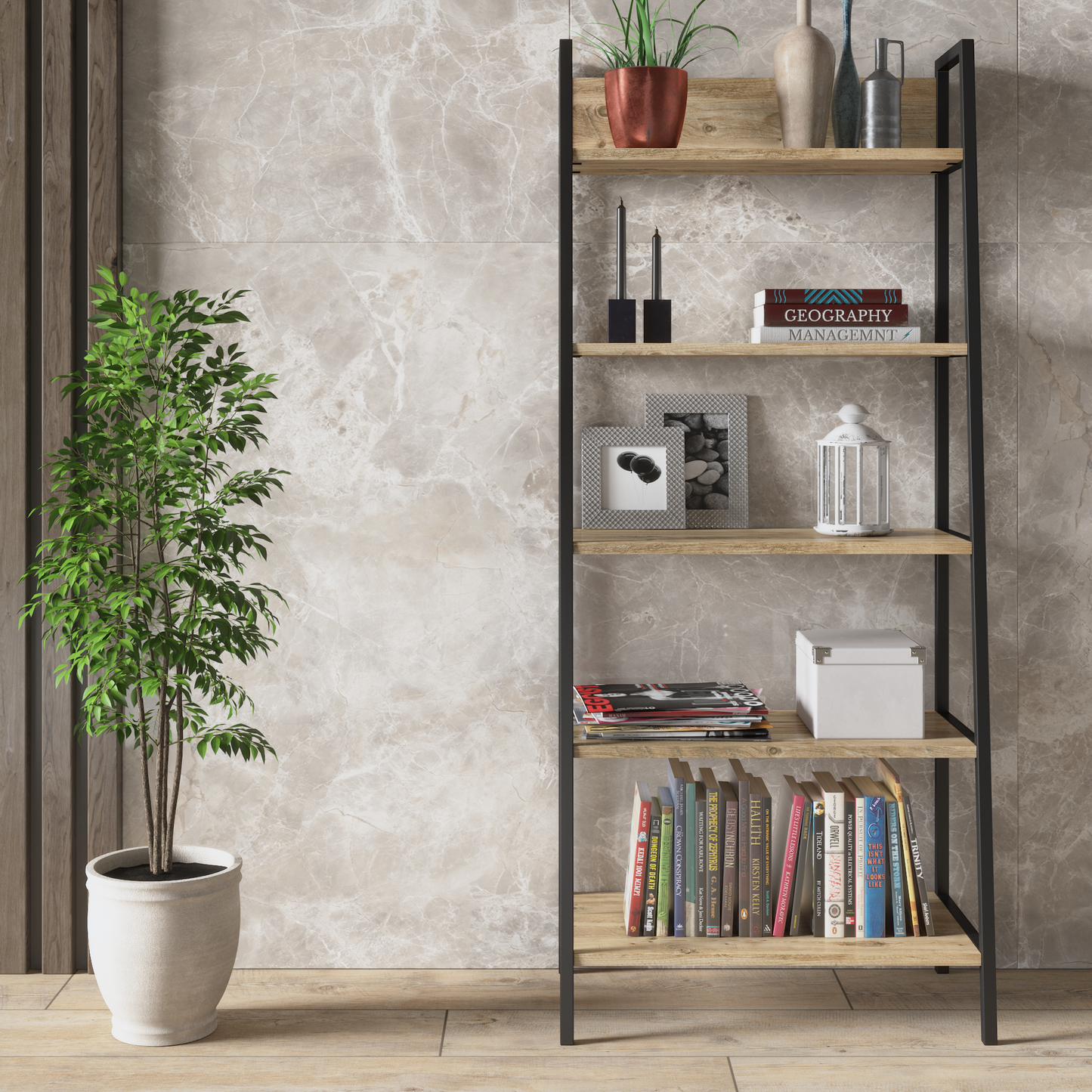 Ephesus 5 Shelf Rustic / Modern Design Bookcase