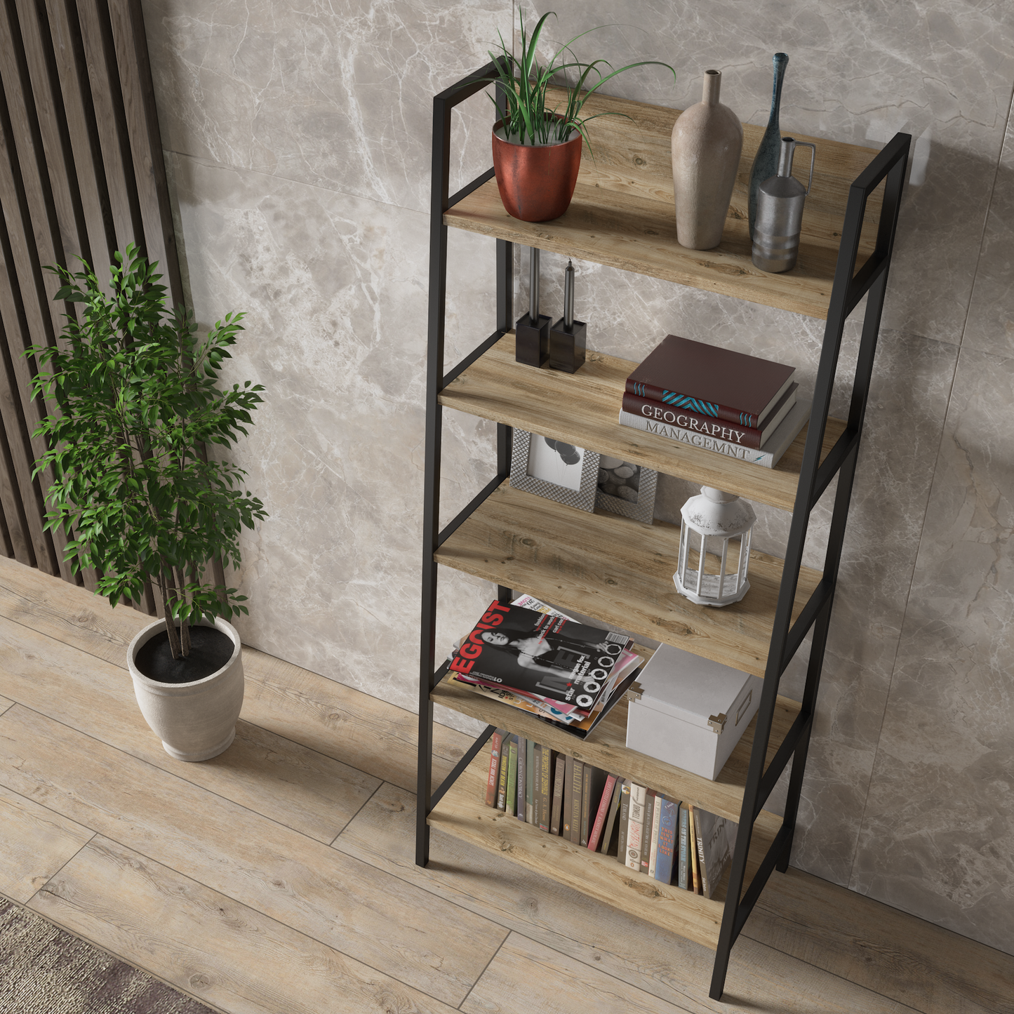 Ephesus 5 Shelf Rustic / Modern Design Bookcase