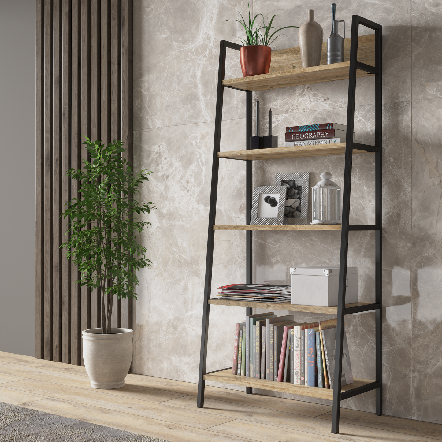 Ephesus 5 Shelf Rustic / Modern Design Bookcase