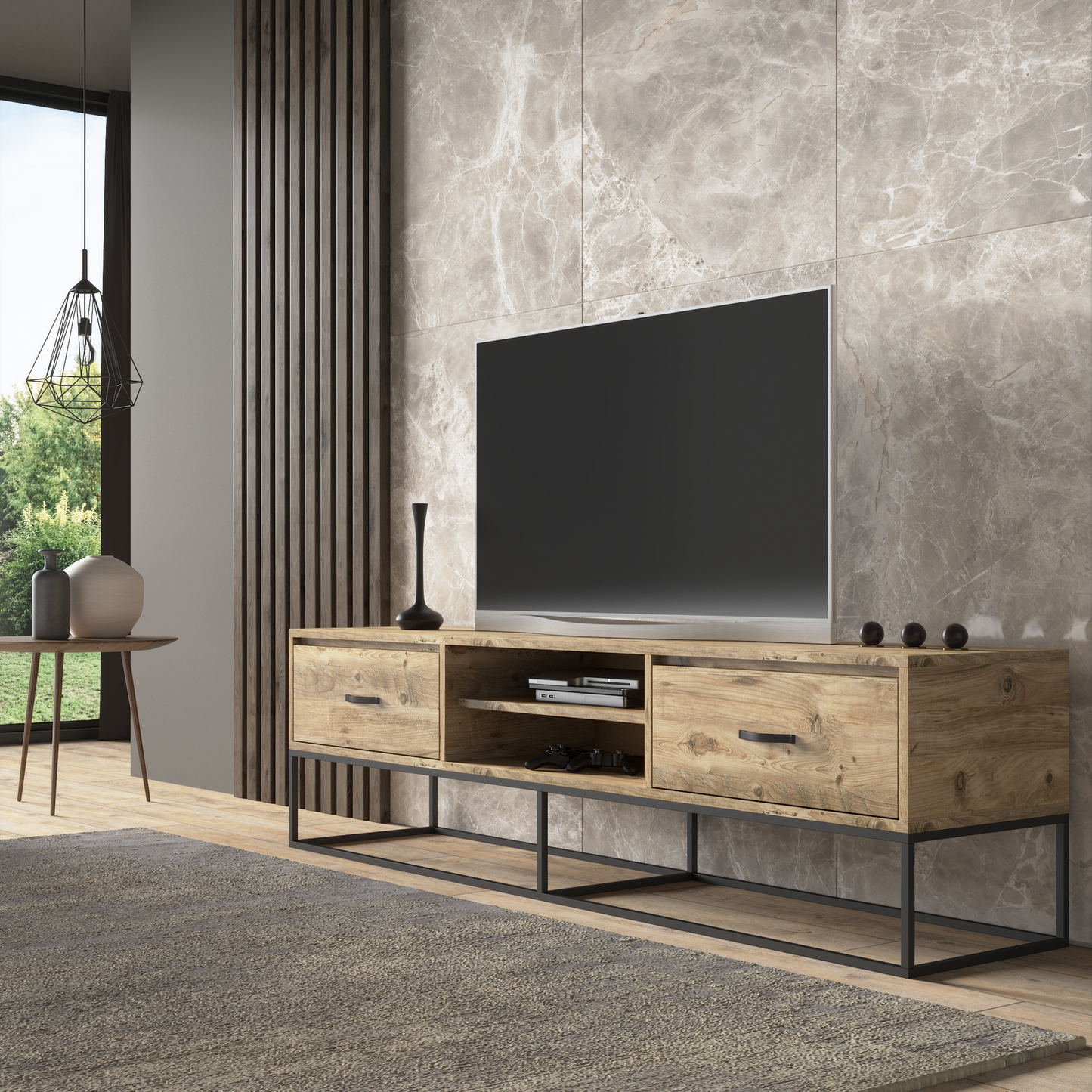 Dakota Rustic - Modern TV Stand & Media Console for TVs up to 80"