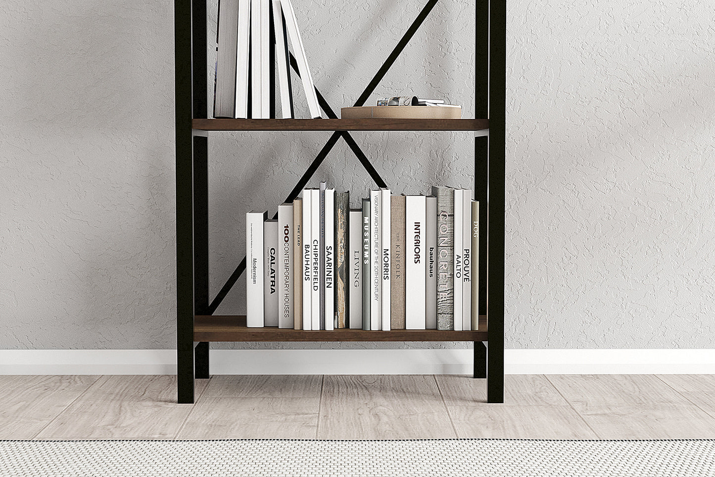 Lugo Walnut 3 Shelf Industrial / Modern Design Bookcase