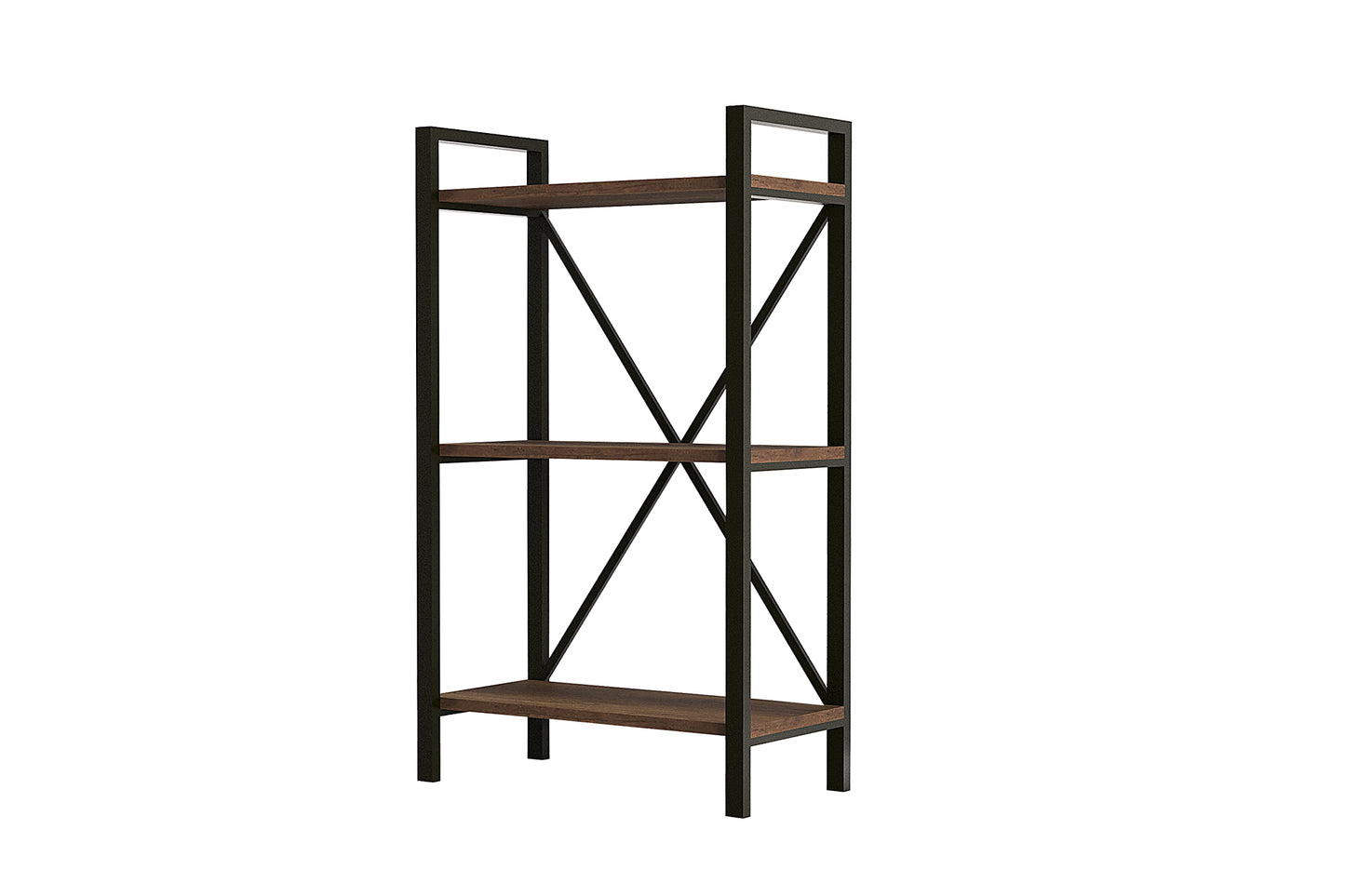 Lugo Walnut 3 Shelf Industrial / Modern Design Bookcase