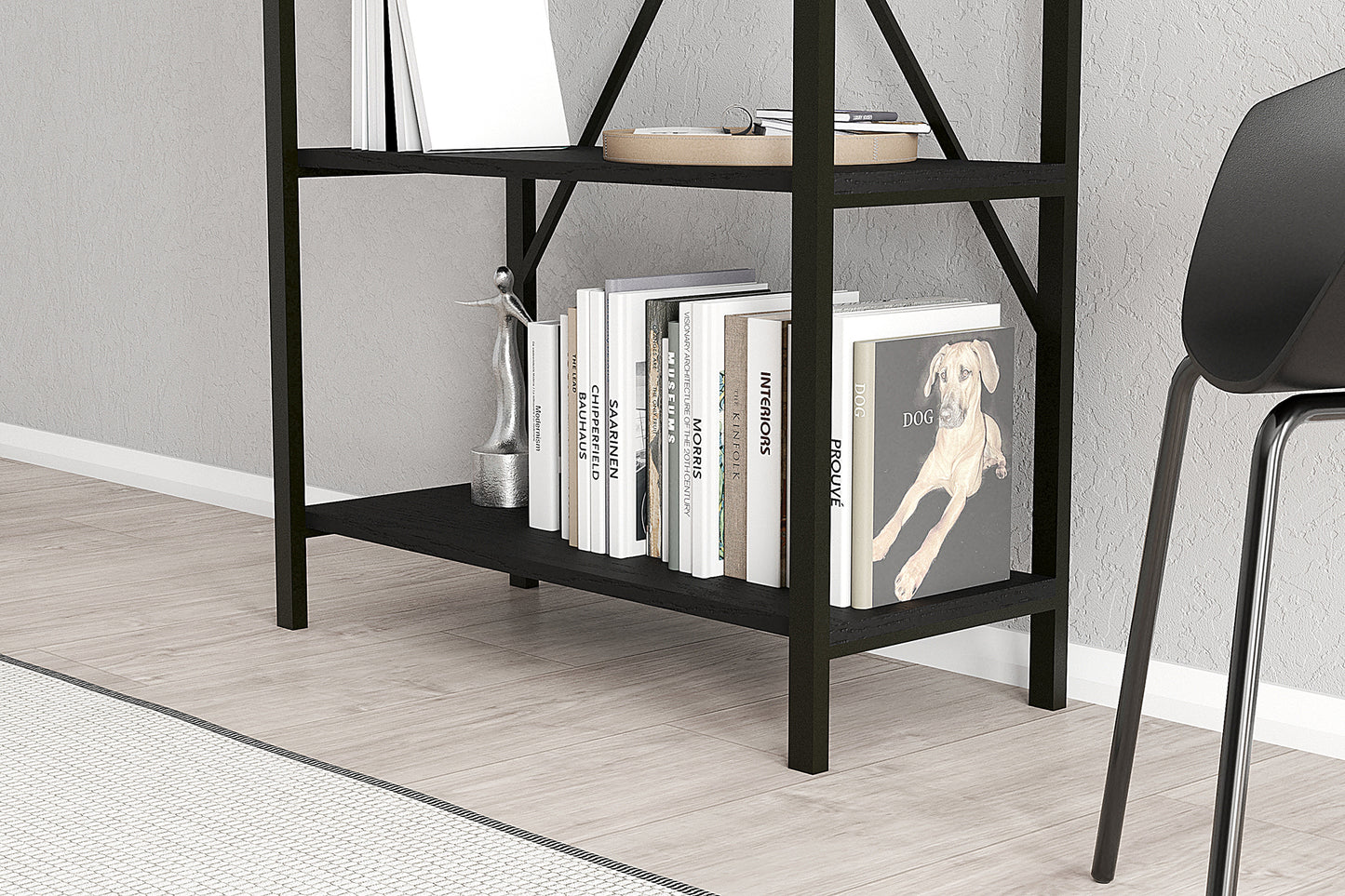 Lugo Black 5 Shelf Industrial / Modern Design Bookcase - Black