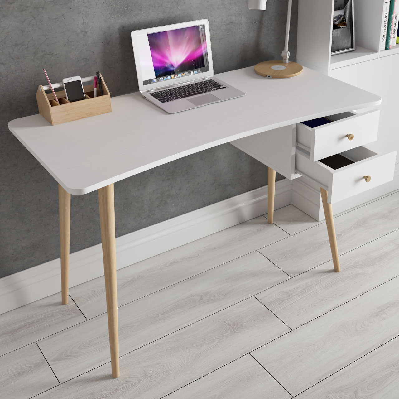 Vigo 2 Drawer Modern Design Study Desk - White Color