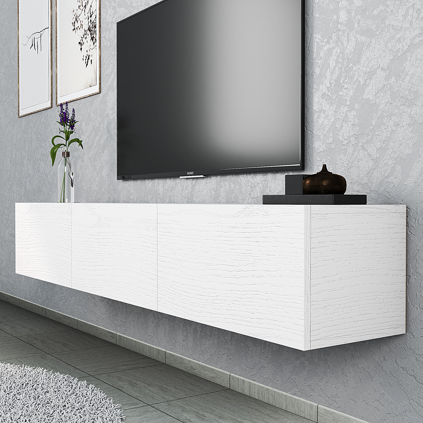 Tuscania Floating TV Stand & Media Console for TVs up to 80" - White Color