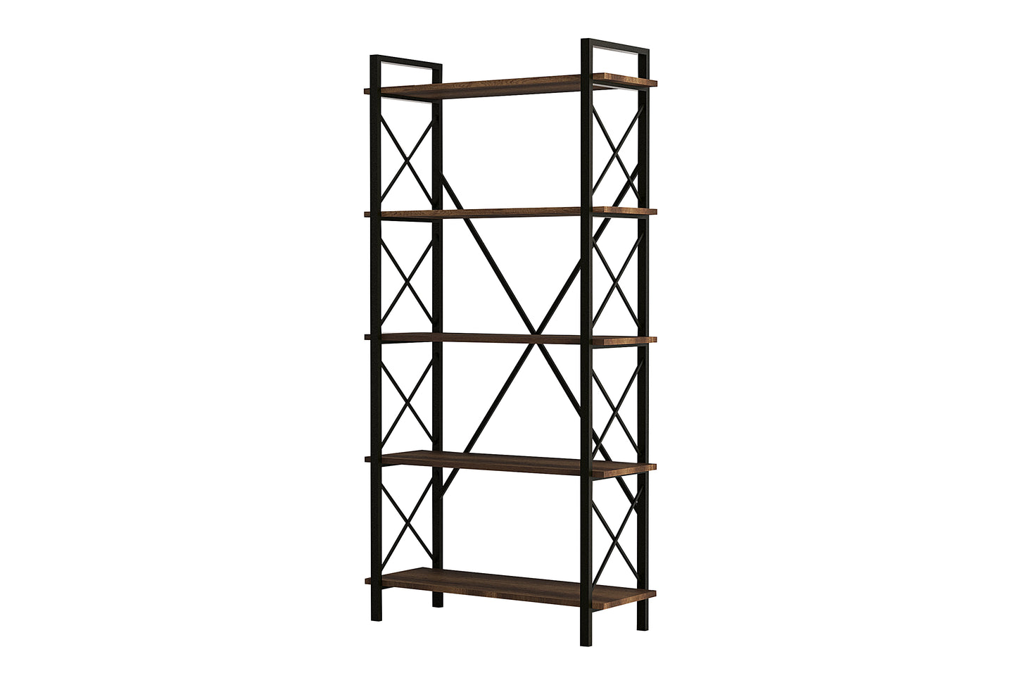 Lugo Walnut 5 Shelf Industrial / Modern Design Bookcase