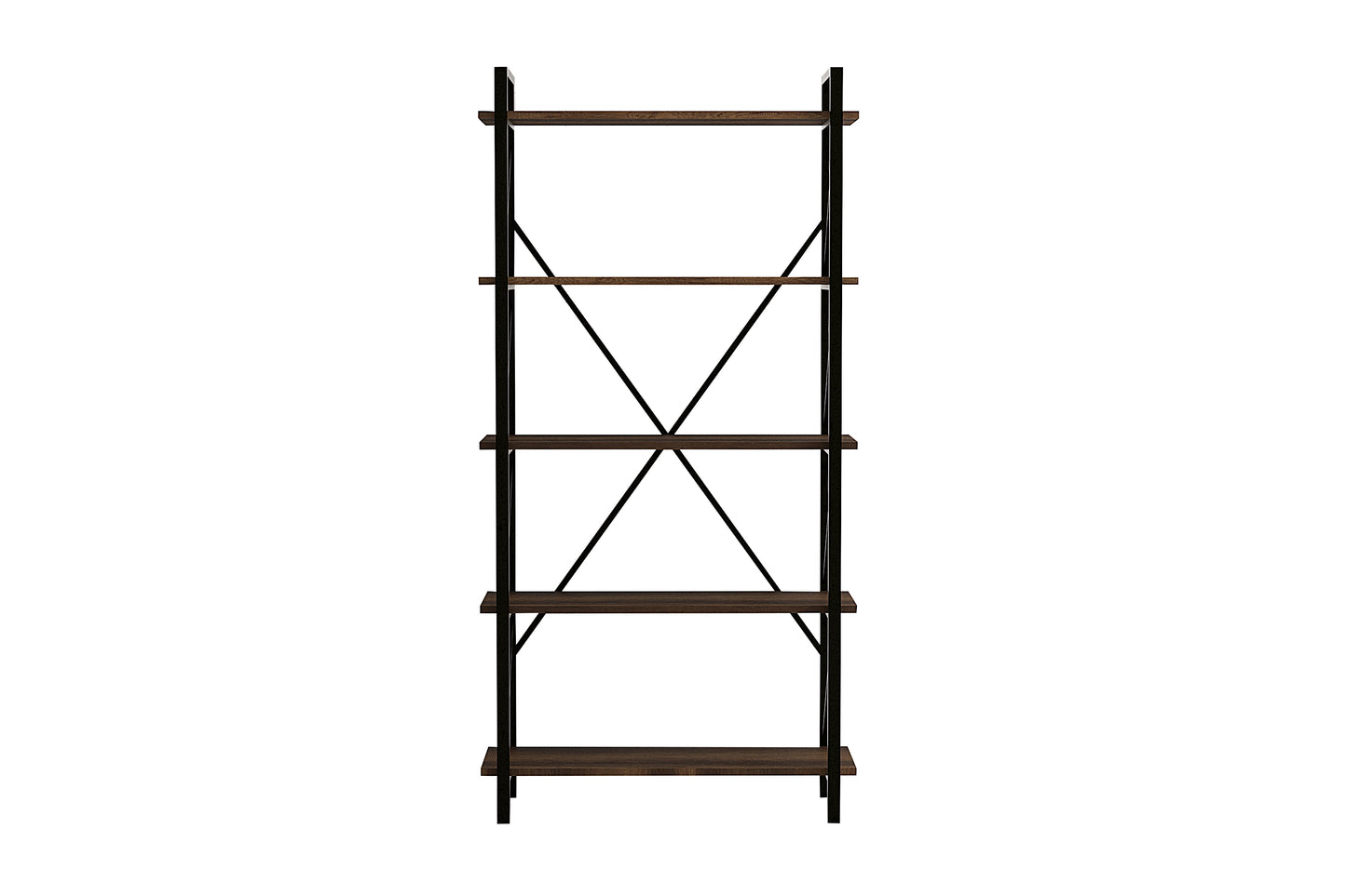 Lugo Walnut 5 Shelf Industrial / Modern Design Bookcase