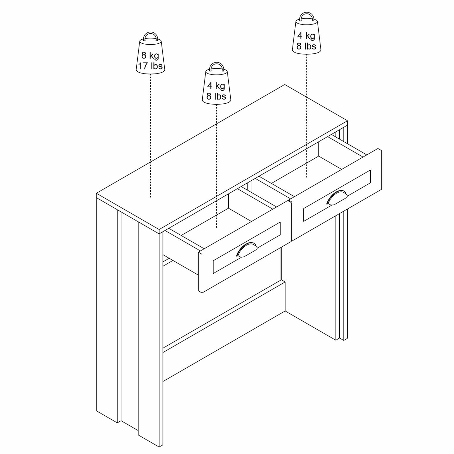 Maxi 2 Drawer Modern Design Dresser - White Color