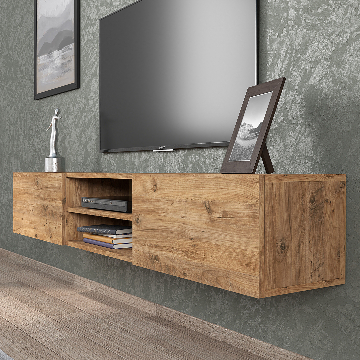 Otranto Floating TV Stand & Media Console for TVs up to 80" - Atlantic Pine Color