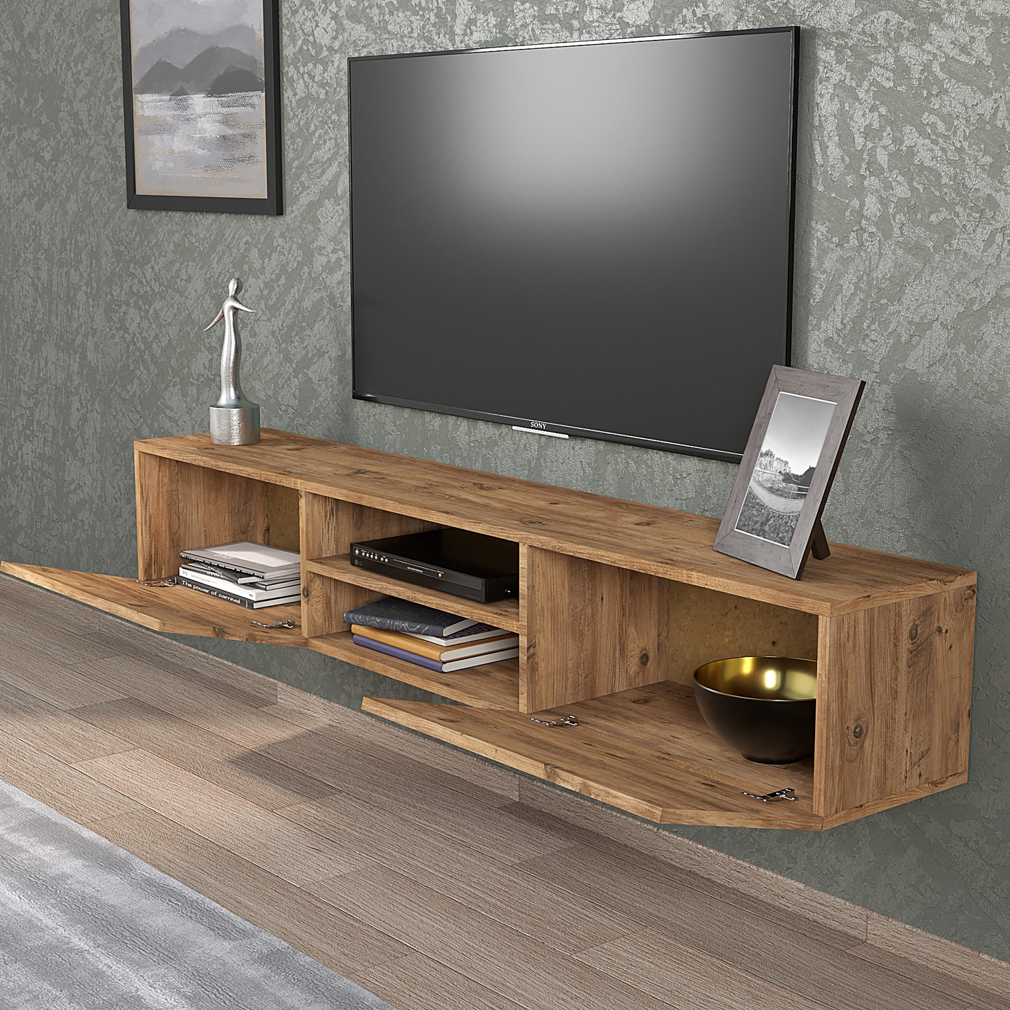 Otranto Floating TV Stand & Media Console for TVs up to 80" - Atlantic Pine Color