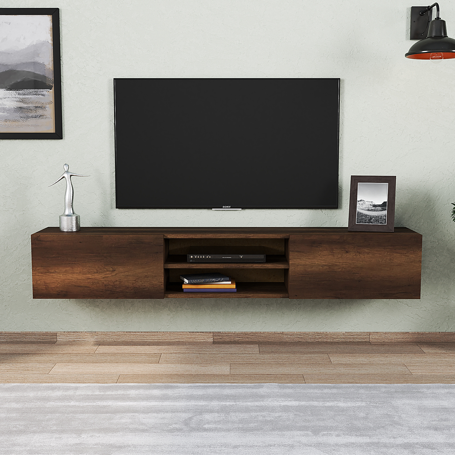 Otranto Floating TV Stand & Media Console for TVs up to 80" - Walnut Color