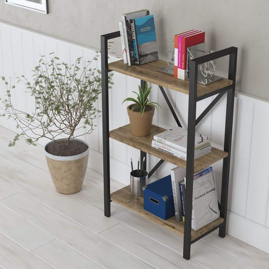 Athena Atlantic Pine 3 Shelf Industrial / Modern Design Bookcase