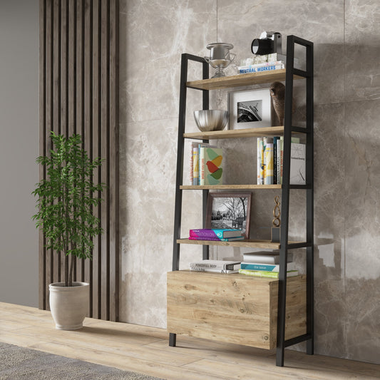 Milos 5 Shelf And Closed Storage Rustic / Modern Design Bookcase