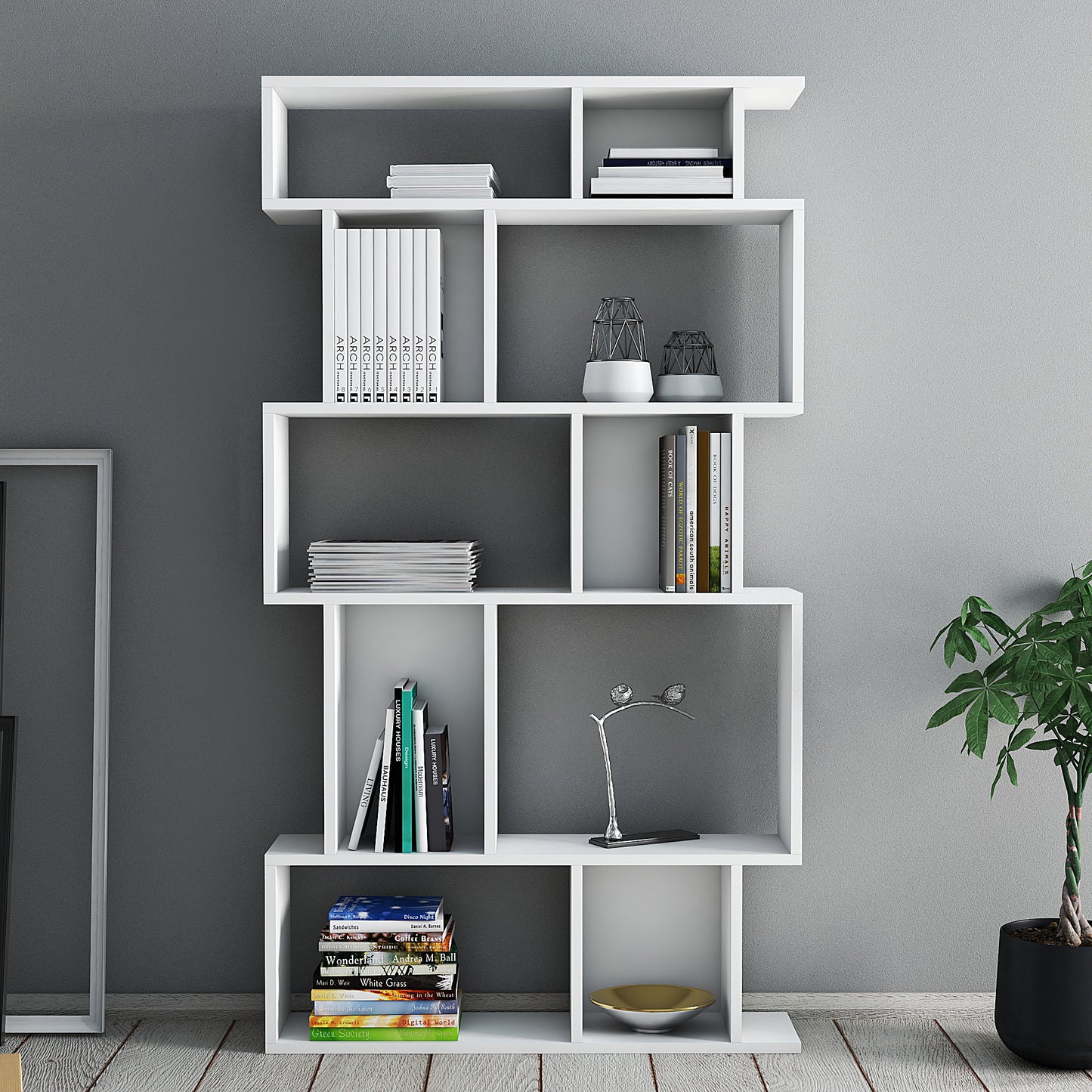 Sardunia Modern White 10 Shelf Bookcase