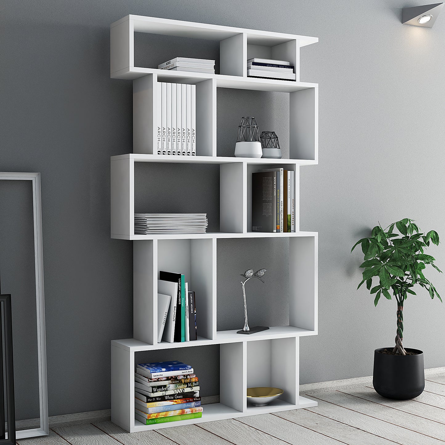 Sardunia Modern White 10 Shelf Bookcase