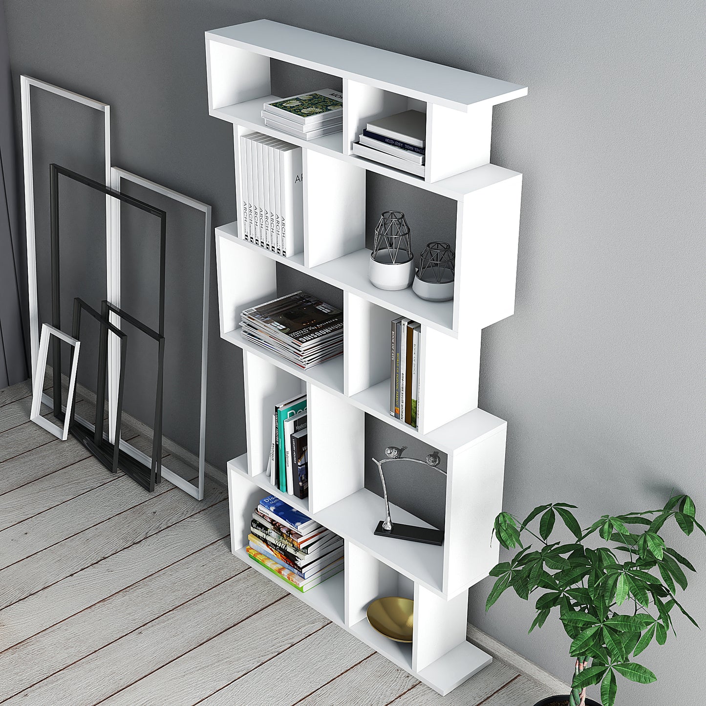 Sardunia Modern White 10 Shelf Bookcase