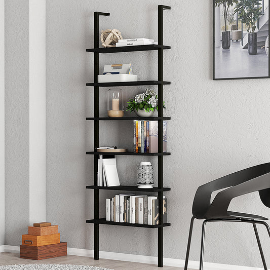 Zeus Black 6 Shelf Industrial Design Wall Mount Bookcase